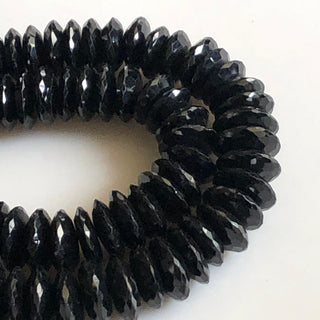 Black Spinel Faceted Round Button Beads Natural Black Spinel 9mm To 12mm Rondelle Beads Black Spinel Coin Beads Sold As 16"/8", GDS1724