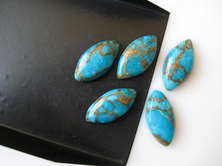 10 Pieces 19x10mm Each Blue Copper Turquoise Marquise Shaped Smooth Flat Back Loose Cabochons BB185
