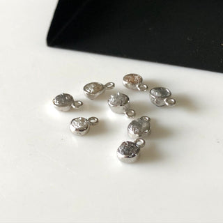 1 Piece Laser Cut Round Raw Gray Diamond Collet Connector 925 Silver Single Loop 4mm And 5mm Diamond Connector DDS653/1