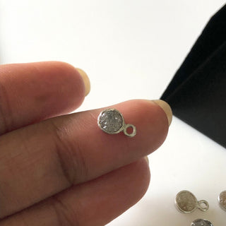 1 Piece Laser Cut Round Raw Gray Diamond Collet Connector 925 Silver Single Loop 4mm And 5mm Diamond Connector DDS653/1