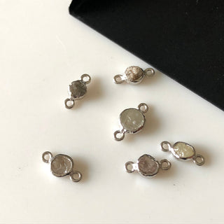 1 Piece Laser Cut Round Raw Gray Diamond Collet Connector 925 Silver Double Loop 4.5mm And 6mm Diamond Connector DDS653/2