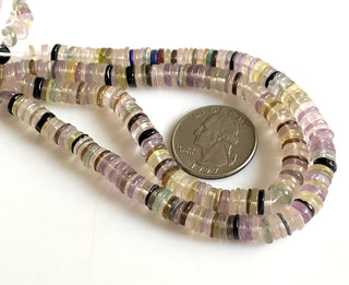 Natural Multi Gemstone Faceted Coin Tyre Beads Multi Gemstone Rondelle Beads, 7mm Multi Gemstone Beads, 16"/8 Inch Strand, GDS1731