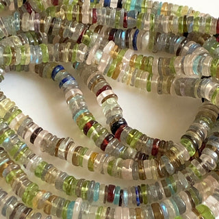 Natural Multi Gemstone Smooth Coin Tyre Beads Multi Gemstone Round Heishi Beads, 5.5mm Multi Gemstone Beads, 16"/8 Inch Strand, GDS1735