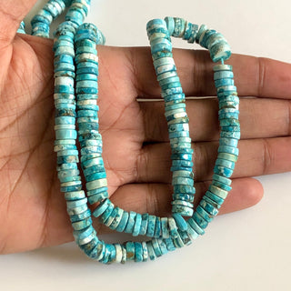 Natural Howlite Turquoise Smooth Coin Tyre Beads Blue Turquoise Round Heishi Beads, 8mm Howlite Heishi Beads, 16"/8 Inch Strand, GDS1738