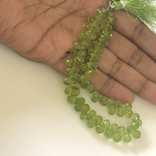 Natural Peridot Faceted Teardrop Briolette Beads 7mm To 9mm Green Peridot Teardrop Beads Sold As 8 Inches & 4 Inches, GDS1676