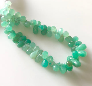 Natural Chrysoprase Faceted Teardrop Briolette Beads 9mm To 11mm Shaded Chrysoprase Teardrop Gemstone Beads Sold As 8 Inch/4 Inch GDS1678