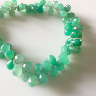 Natural Chrysoprase Faceted Teardrop Briolette Beads 7mm To 9mm Shaded Chrysoprase Teardrop Gemstone Beads Sold As 8 Inch/4 Inch GDS1679