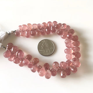 Natural Pink Strawberry Quartz Faceted Teardrop Briolette Beads 12mm To 15mm Strawberry Quartz Drop Beads Loose Sold As 8"/4", GDS1680