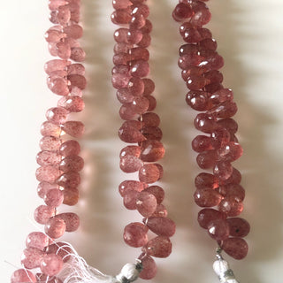 Natural Pink Strawberry Quartz Faceted Teardrop Briolette Beads 12mm To 14mm Strawberry Quartz Drop Beads Loose Sold As 8"/4", GDS1682