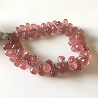 Natural Pink Strawberry Quartz Faceted Teardrop Briolette Beads 12mm To 15mm Strawberry Quartz Drop Beads Loose Sold As 8"/4", GDS1680