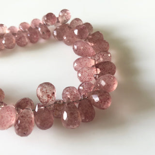 Natural Pink Strawberry Quartz Faceted Teardrop Briolette Beads 12mm To 15mm Strawberry Quartz Drop Beads Loose Sold As 8"/4", GDS1680