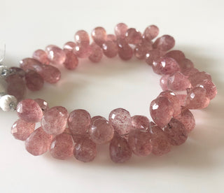 Natural Pink Strawberry Quartz Faceted Teardrop Briolette Beads 10mm To 15mm Strawberry Quartz Drop Beads Loose Sold As 8"/4", GDS1681