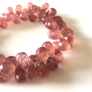 Natural Pink Strawberry Quartz Faceted Teardrop Briolette Beads 10mm To 15mm Strawberry Quartz Drop Beads Loose Sold As 8"/4", GDS1681