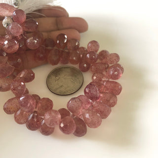 Natural Pink Strawberry Quartz Faceted Teardrop Briolette Beads 10mm To 15mm Strawberry Quartz Drop Beads Loose Sold As 8"/4", GDS1681