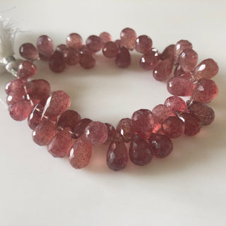 Natural Pink Strawberry Quartz Faceted Teardrop Briolette Beads 12mm To 14mm Strawberry Quartz Drop Beads Loose Sold As 8"/4", GDS1682