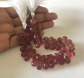 Natural Pink Strawberry Quartz Faceted Teardrop Briolette Beads 12mm To 14mm Strawberry Quartz Drop Beads Loose Sold As 8"/4", GDS1682