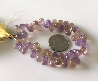 Natural Ametrine Faceted Teardrop Briolette Beads, 12mm To 14mm Huge Ametrine Drop Beads, Sold As 7 Inches/3.5 Inches, GDS1685