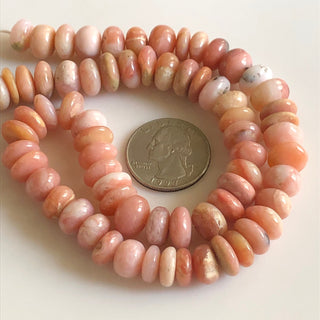 Pink Opal Smooth Rondelle Beads, 12mm/11mm/6-7mm Natural Peruvian Pink Opal Rondelle Beads, 16 Inch Strand, GDS1740