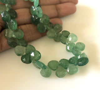 7mm To 8mm Natural Green Strawberry Quartz Faceted Heart Briolette Beads Strawberry Quartz Heart Beads Loose Jewelry Sold As 8"/4", GDS1698