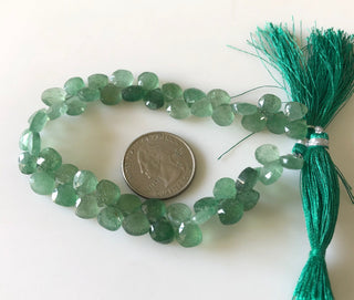 8.5mm Natural Green Strawberry Quartz Faceted Heart Briolette Beads Strawberry Quartz Heart Beads Loose Jewelry Sold As 8"/4", GDS1699