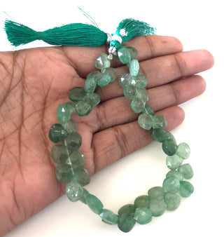 8.5mm Natural Green Strawberry Quartz Faceted Heart Briolette Beads Strawberry Quartz Heart Beads Loose Jewelry Sold As 8"/4", GDS1699