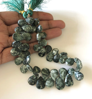 11mm To 14mm Seraphinite Faceted Pear Briolette Beads, Green Seraphinite Beads, Natural Seraphinite beads, 8 Inch/4 Inch, GDS1700