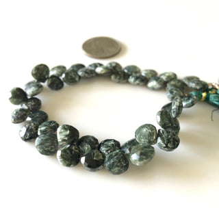 9mm Seraphinite Faceted Heart Briolette Beads, Green Seraphinite Beads, Natural Seraphinite beads, Sold As 8 Inch/4 Inch, GDS1701