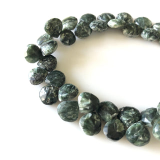 9mm Seraphinite Faceted Heart Briolette Beads, Green Seraphinite Beads, Natural Seraphinite beads, Sold As 8 Inch/4 Inch, GDS1701