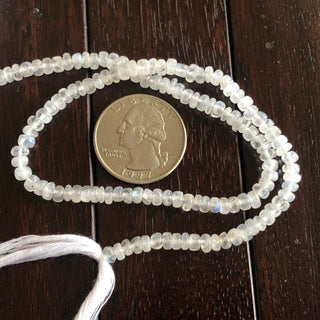 Natural Rainbow Moonstone Rondelle Beads, 4mm To 4.5mm Natural Rainbow Moonstone Smooth Beads, 12 Inch Strand, GDS1750