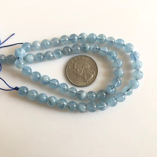 Natural Blue Aquamarine Smooth Round Beads, 7mm/7.5mm Blue Aquamarine Round Beads, 15 Inch Strand, GDS1751