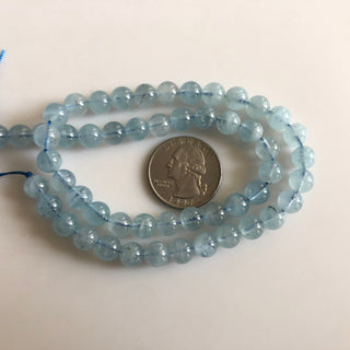 Natural Blue Aquamarine Smooth Round Beads, 7mm/7.5mm Blue Aquamarine Round Beads, 15 Inch Strand, GDS1751