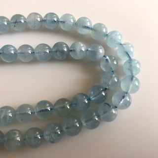 Natural Blue Aquamarine Smooth Round Beads, 7mm/7.5mm Blue Aquamarine Round Beads, 15 Inch Strand, GDS1751