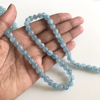 Natural Blue Aquamarine Smooth Round Beads, 7mm/7.5mm Blue Aquamarine Round Beads, 15 Inch Strand, GDS1751