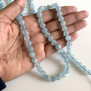 Natural Blue Aquamarine Smooth Round Beads, 7mm/7.5mm Blue Aquamarine Round Beads, 15 Inch Strand, GDS1751