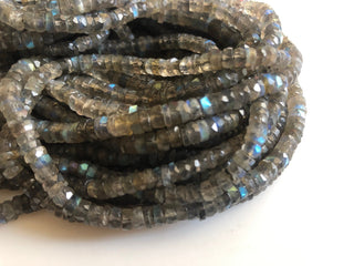 Natural Labradorite Faceted Coin Tyre Beads 5.5mm/6.5mm Labradorite Round Heishi Beads, 16 Inch Strand, GDS1752