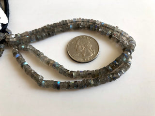 Natural Labradorite Faceted Coin Tyre Beads 5.5mm/6.5mm Labradorite Round Heishi Beads, 16 Inch Strand, GDS1752