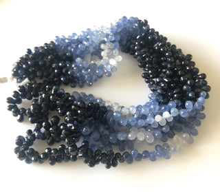 5mm To 6mm Shaded Natural Blue Sapphire Faceted Teardrop Briolette Beads Sapphire Jewelry Sapphire Drops Sold As 16"/8.5" Strand GDS1703