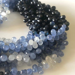 5mm To 6mm Shaded Natural Blue Sapphire Faceted Teardrop Briolette Beads Sapphire Jewelry Sapphire Drops Sold As 16"/8.5" Strand GDS1703