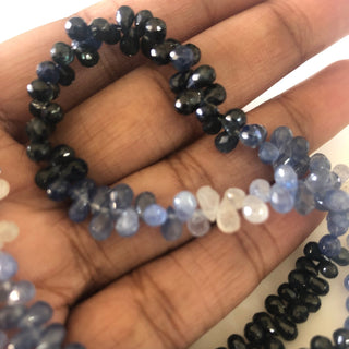 5mm To 6mm Shaded Natural Blue Sapphire Faceted Teardrop Briolette Beads Sapphire Jewelry Sapphire Drops Sold As 16"/8.5" Strand GDS1703