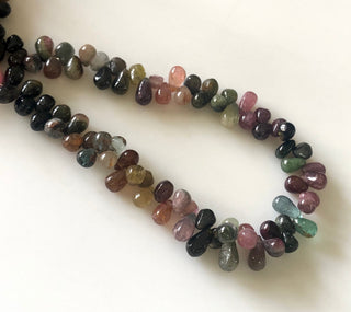 6mm To 8mm Multi Tourmaline Teardrop Briolette Beads Green Tourmaline Pink Tourmaline Drop Beads, 10 Inch/5 Inch GDS1708