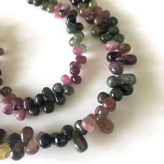 6mm To 10mm Multi Tourmaline Teardrop Briolette Beads Green Tourmaline Pink Tourmaline Drop Beads, 9 Inch/4.5 Inch GDS1709