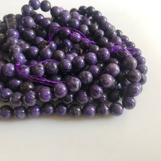 Natural Charoite Smooth Round Gemstone Beads, 8mm/9.5mm Charoite Smooth Round Mala Beads, 15 Inch Strand, GDS1769