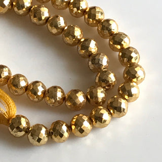 Gold Pyrite Faceted Round Beads, 6mm Wholesale Pyrite Round Beads, Coated Gold Pyrite 6mm Beads, 12 Inch Strand, GDS1772