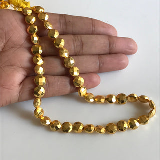 Gold Pyrite Faceted Coin Beads, 6mm/7.5mm Wholesale Pyrite Coin Beads, Coated Gold Pyrite Beads, 9 Inch/13 Inch Strand, GDS1773