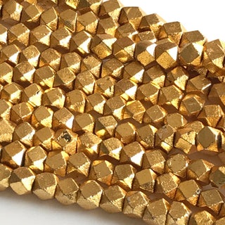 Gold Pyrite Faceted Hexagon Beads, 6mm Wholesale Pyrite Hexagon Octagon Tumble Beads, Coated Gold Pyrite, 10 Inch/5 Inch Strand, GDS1775