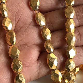 Gold Pyrite Faceted Oval Beads, 9mm To 10mm Wholesale Pyrite Oval Tumble Beads, Coated Gold Pyrite Beads, 13 Inch/7 Inch Strand, GDS1776