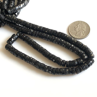 Black Spinel Faceted Round Tyre Beads Natural Black Spinel 7mm Tyre Beads Black Spinel Beads Sold As 16 Inches & 8 Inches, GDS1714