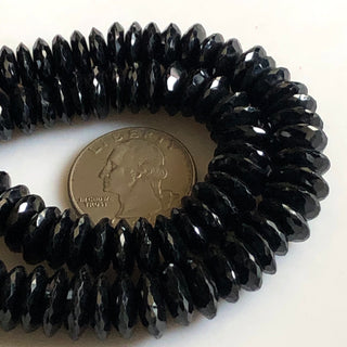 Black Spinel Faceted Round Button Beads Natural Black Spinel 9mm To 12mm Rondelle Beads Black Spinel Coin Beads Sold As 16"/8", GDS1724