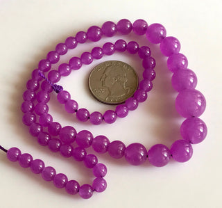 6mm To 13mm Hot Pink Jade Round Beads, Pink Jade Smooth Round Beads 18 Inch Strand Jade Necklace, GDS1781