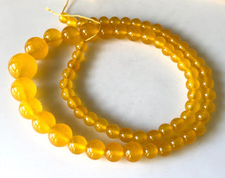 6mm To 13mm Yellow Jade Round Beads, Mango Color Yellow Jade Smooth Round Beads 18 Inch Strand Jade Necklace, Jade Jewelry GDS1783